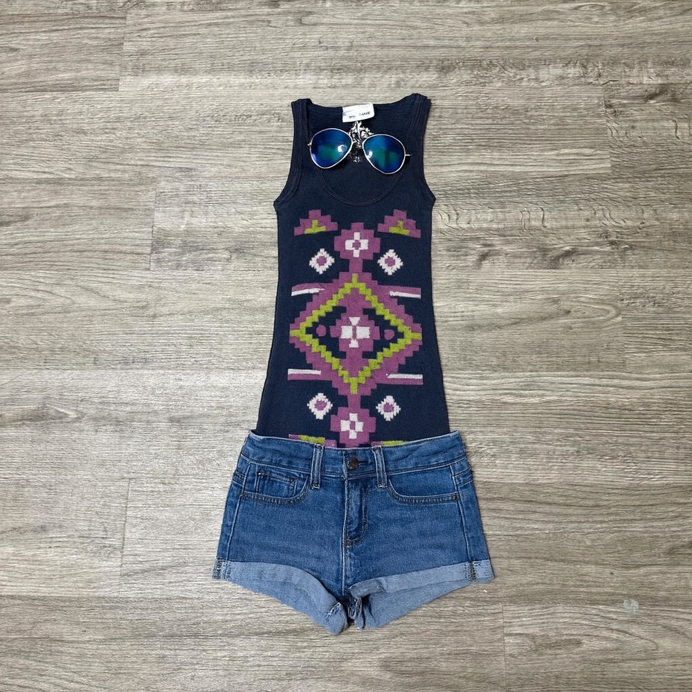 Delia’s Navy Sleeveless tank with Geometric Pattern